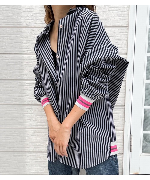 Q（キュー）の「【秋の大本命】ストライプリブドッキングシャツ　2026秋冬　MUSTBUY　定番（シャツ/ブラウス・レディース・ブラック系・MEDIUM）」の3枚目の写真