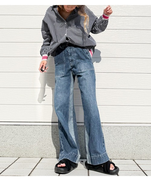 Q（キュー）の「【秋の大本命】ストライプリブドッキングシャツ　2026秋冬　MUSTBUY　定番（シャツ/ブラウス・レディース・ブラック系・MEDIUM）」の7枚目の写真