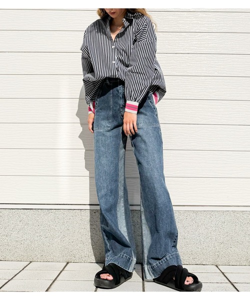 Q（キュー）の「【秋の大本命】ストライプリブドッキングシャツ　2026秋冬　MUSTBUY　定番（シャツ/ブラウス・レディース・ブラック系・MEDIUM）」の9枚目の写真