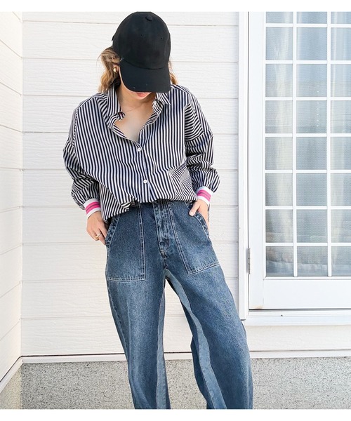 Q（キュー）の「【秋の大本命】ストライプリブドッキングシャツ　2026秋冬　MUSTBUY　定番（シャツ/ブラウス・レディース・ブラック系・MEDIUM）」の10枚目の写真