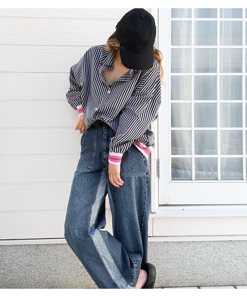 Q（キュー）の「【秋の大本命】ストライプリブドッキングシャツ　2026秋冬　MUSTBUY　定番（シャツ/ブラウス・レディース・ブラック系・MEDIUM）」の11枚目の写真