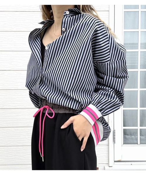Q（キュー）の「【秋の大本命】ストライプリブドッキングシャツ　2026秋冬　MUSTBUY　定番（シャツ/ブラウス・レディース・ブラック系・MEDIUM）」の18枚目の写真