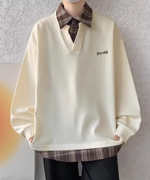 link lot(リンクロット)の「【26年秋冬新作アイテム】フェイクレイヤード襟チェックワンポイント刺繍ポロシャツ(ポロシャツ・メンズ・アイボリー/グレー/ブラック・M/L)」の4枚目の写真