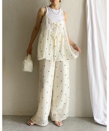 She's Closet（シーズクローゼット）の「花柄 水玉 ドット柄 刺繍 ステッチ エンブロイダリー キャミソール ビスチェ ワイドパンツ セットアップ（セットアップ）」