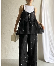 She's Closet（シーズクローゼット）の「花柄 水玉 ドット柄 刺繍 ステッチ エンブロイダリー キャミソール ビスチェ ワイドパンツ セットアップ（セットアップ）」