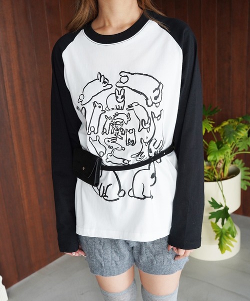 SANSeLF(サンセルフ)の「【SANSeLF】アニマルラグランプリントトップス saw26a009(Tシャツ/カットソー・レディース・ホワイト・FREE)」の6枚目の写真