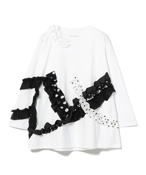 TORI-TO（トリト）の「【別注】TORI-TO × BEAMS BOY / ウェーブ フリル ロング スリーブ Tシャツ（Tシャツ/カットソー・レディース・ブラック/ホワイト・ONE SIZE）」の3枚目の写真