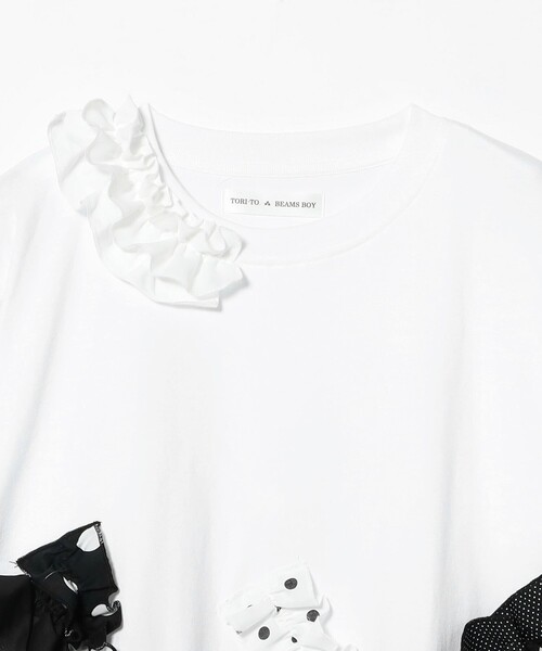 TORI-TO（トリト）の「【別注】TORI-TO × BEAMS BOY / ウェーブ フリル ロング スリーブ Tシャツ（Tシャツ/カットソー・レディース・ブラック/ホワイト・ONE SIZE）」の4枚目の写真