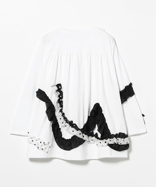 TORI-TO（トリト）の「【別注】TORI-TO × BEAMS BOY / ウェーブ フリル ロング スリーブ Tシャツ（Tシャツ/カットソー・レディース・ブラック/ホワイト・ONE SIZE）」の6枚目の写真