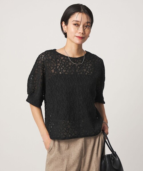 green label relaxing(グリーンレーベルリラクシング)の「レース プルオーバー カットソー(Tシャツ/カットソー・レディース・ブラック/ホワイト・FREE)」の1枚目の写真