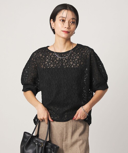 green label relaxing(グリーンレーベルリラクシング)の「レース プルオーバー カットソー(Tシャツ/カットソー・レディース・ブラック/ホワイト・FREE)」の3枚目の写真