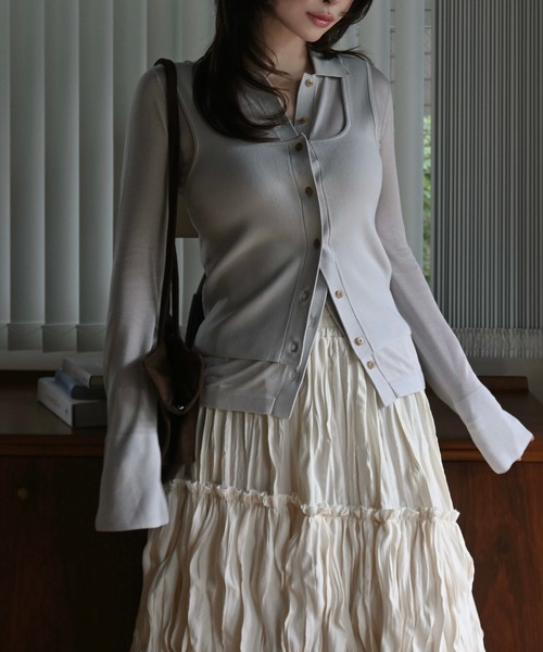 WILLFULLY(ウィルフリー)の「shirt collar & tank knit ensemble(ニット/セーター・レディース・アイボリー/ブルー系その他/ライトピンク・FREE)」の3枚目の写真