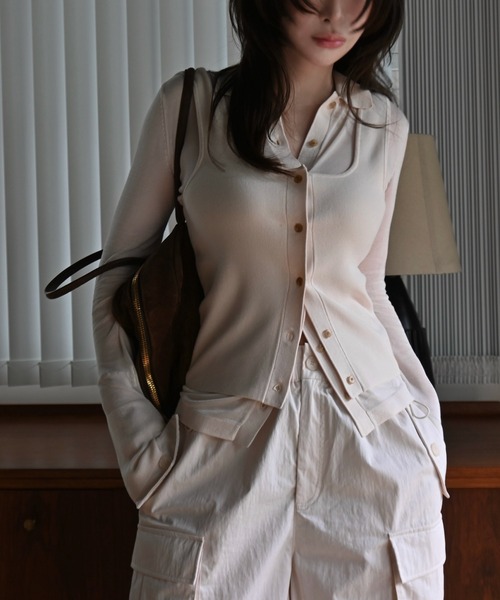 WILLFULLY(ウィルフリー)の「shirt collar & tank knit ensemble(ニット/セーター・レディース・アイボリー/ブルー系その他/ライトピンク・FREE)」の1枚目の写真