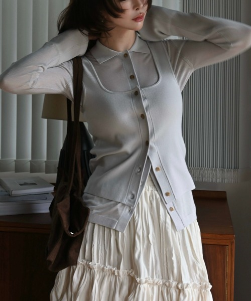 WILLFULLY(ウィルフリー)の「shirt collar & tank knit ensemble(ニット/セーター・レディース・アイボリー/ブルー系その他/ライトピンク・FREE)」の7枚目の写真