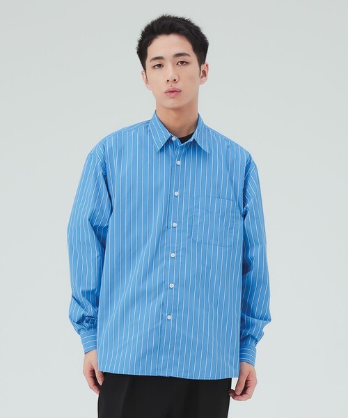 BEAMS HEART（ビームスハート）の「ストライプ レギュラーカラーシャツ（シャツ/ブラウス・メンズ・ブルー/ブラウン・LARGE/SMALL）」の2枚目の写真