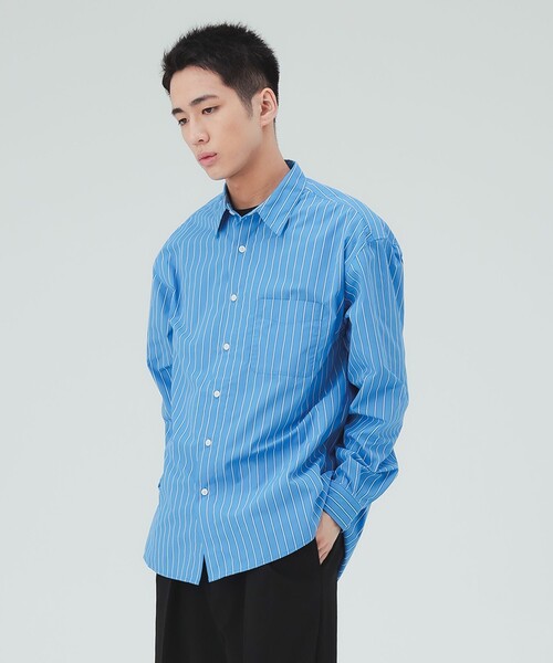 BEAMS HEART（ビームスハート）の「ストライプ レギュラーカラーシャツ（シャツ/ブラウス・メンズ・ブルー/ブラウン・LARGE/SMALL）」の3枚目の写真