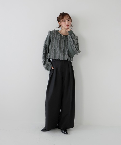 AMUU. PRECIEUSE(アムープレシューズ)の「【4サイズ展開】ツータックワイドスラックスパンツ(スラックス・レディース・グレー/ブラック/ブラウン・S/M/TM/PS)」の4枚目の写真
