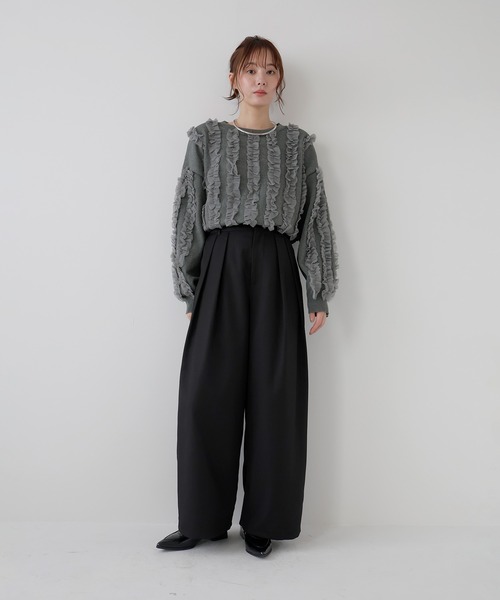 AMUU. PRECIEUSE(アムープレシューズ)の「【4サイズ展開】ツータックワイドスラックスパンツ(スラックス・レディース・グレー/ブラック/ブラウン・S/M/TM/PS)」の7枚目の写真