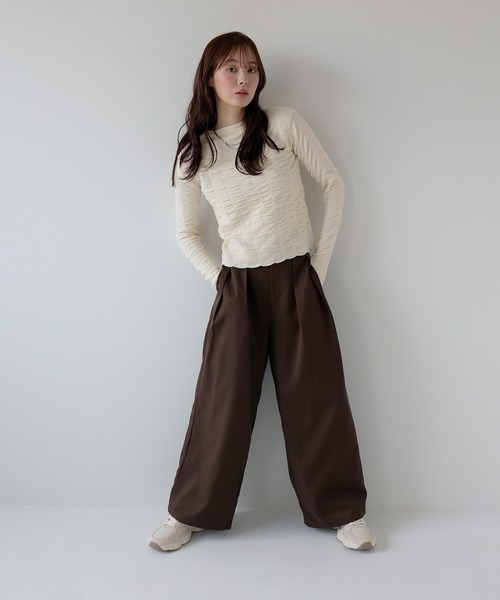 AMUU. PRECIEUSE(アムープレシューズ)の「【4サイズ展開】ツータックワイドスラックスパンツ(スラックス・レディース・グレー/ブラック/ブラウン・S/M/TM/PS)」の14枚目の写真