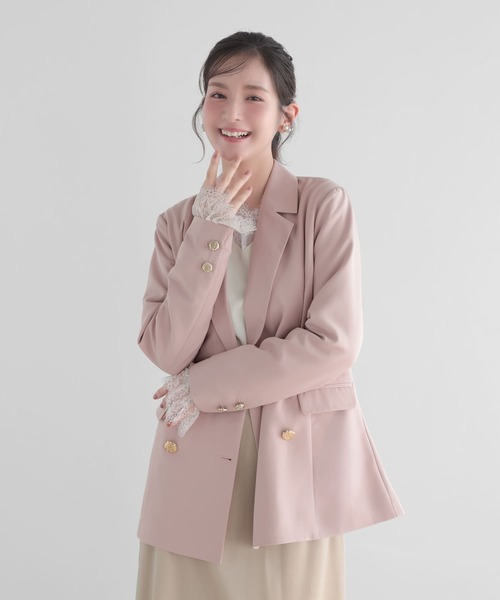 Mirenue(ミレニュー)の「袖口レーステーラードジャケット(テーラードジャケット・レディース・ネイビー/ピンク/アイボリー・FREE)」の3枚目の写真