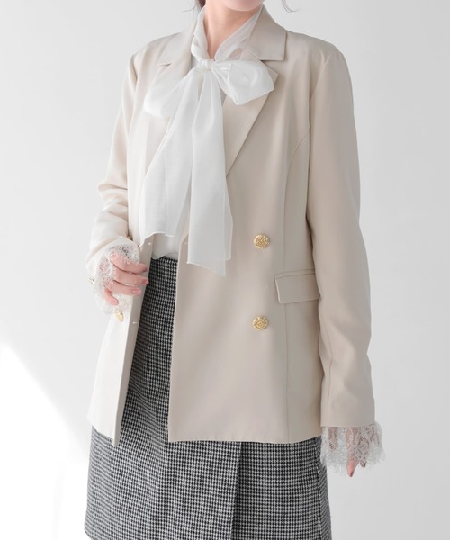 Mirenue(ミレニュー)の「袖口レーステーラードジャケット(テーラードジャケット・レディース・ネイビー/ピンク/アイボリー・FREE)」の7枚目の写真