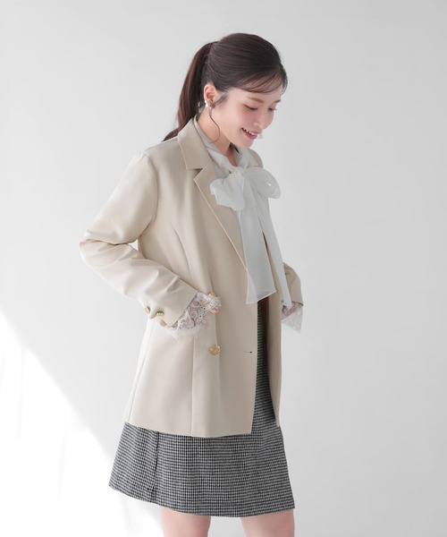 Mirenue(ミレニュー)の「袖口レーステーラードジャケット(テーラードジャケット・レディース・ネイビー/ピンク/アイボリー・FREE)」の8枚目の写真