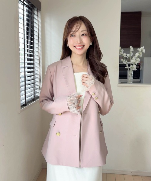 Mirenue(ミレニュー)の「袖口レーステーラードジャケット(テーラードジャケット・レディース・ネイビー/ピンク/アイボリー・FREE)」の5枚目の写真