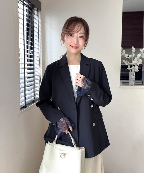 Mirenue(ミレニュー)の「袖口レーステーラードジャケット(テーラードジャケット・レディース・ネイビー/ピンク/アイボリー・FREE)」の6枚目の写真