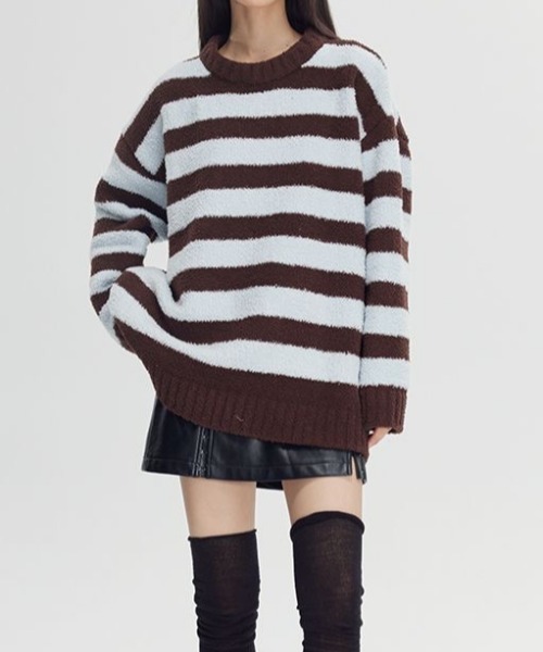 SHERU(シェル)の「ワイドボーダー ビックシルエット モールニット もちもこ(ニット/セーター・レディース・ブラウン/ブラック・M)」の6枚目の写真