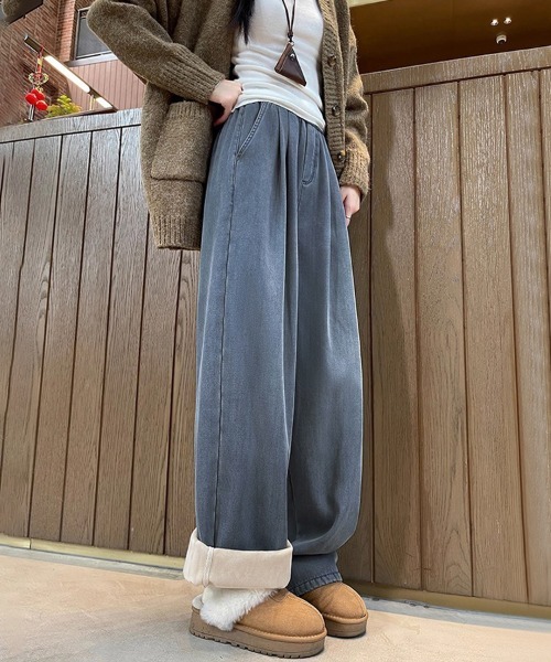 ReRe(リリ)の「裏起毛あったかワイドパンツ(その他パンツ・レディース・ネイビー/オフホワイト/ライトブルー/ブラック・MEDIUM/X-LARGE/LARGE/SMALL)」の4枚目の写真
