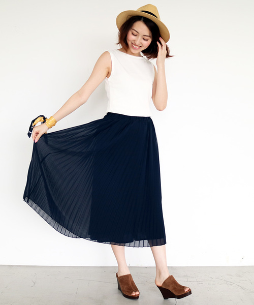 N.(N. Natural Beauty Basic)(エヌエヌナチュラルビューティーベーシック)の「シフォンプリーツスカート(スカート・レディース・ホワイト/ピンク/イエロー/ネイビー・MEDIUM)」の3枚目の写真