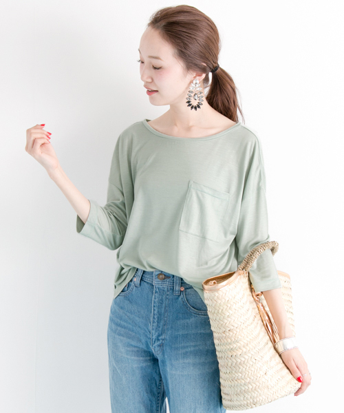 URBAN RESEARCH（アーバンリサーチ）の「UR テンセルポケットTシャツ（Tシャツ/カットソー・レディース・ベージュ系その他/ホワイト×ネイビー/ミント/オフホワイト・FREE）」の4枚目の写真