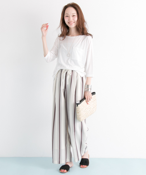 URBAN RESEARCH（アーバンリサーチ）の「UR テンセルポケットTシャツ（Tシャツ/カットソー・レディース・ベージュ系その他/ホワイト×ネイビー/ミント/オフホワイト・FREE）」の6枚目の写真