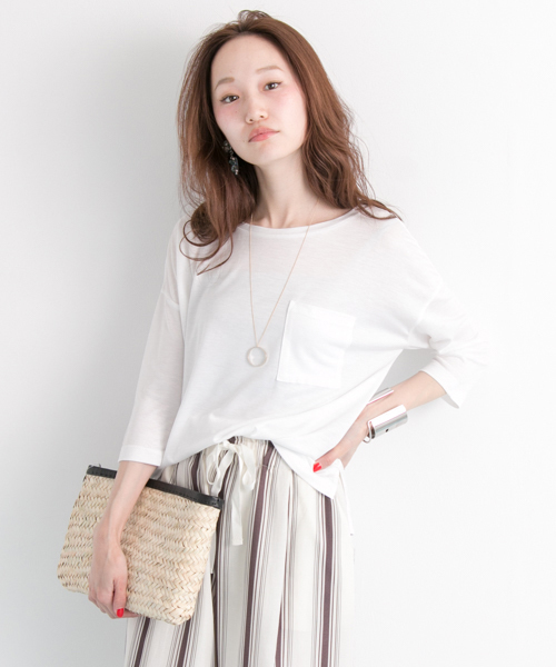 URBAN RESEARCH（アーバンリサーチ）の「UR テンセルポケットTシャツ（Tシャツ/カットソー・レディース・ベージュ系その他/ホワイト×ネイビー/ミント/オフホワイト・FREE）」の14枚目の写真