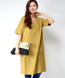 LBC | リネンコットンレーヨンVネックワンピース                  (ワンピース)