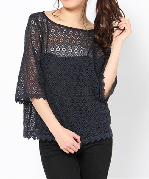 SHIPS for women（シップスフォーウィメン）の「レース ブラウス（シャツ/ブラウス・レディース・ホワイト/オフホワイト/ネイビー・ONE SIZE）」の3枚目の写真