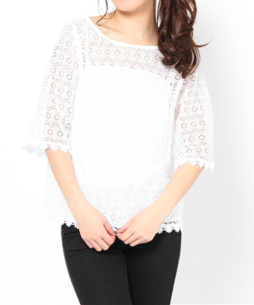 SHIPS for women（シップスフォーウィメン）の「レース ブラウス（シャツ/ブラウス・レディース・ホワイト/オフホワイト/ネイビー・ONE SIZE）」の2枚目の写真