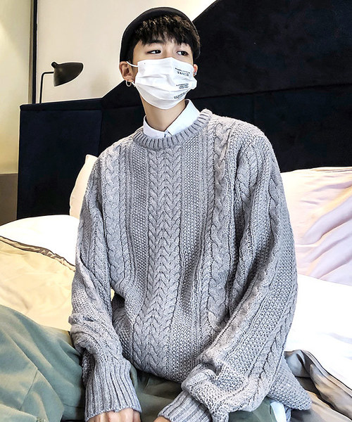 neos（ネオス）の「【neos -addictive design-】ざっくり クルーネック ケーブルニット（ニット/セーター・メンズ・ホワイト/ブラック/杢グレー/チャコール/ベージュ/カーキ/ネイビー/ワイン・S/M/L/XL）」の3枚目の写真