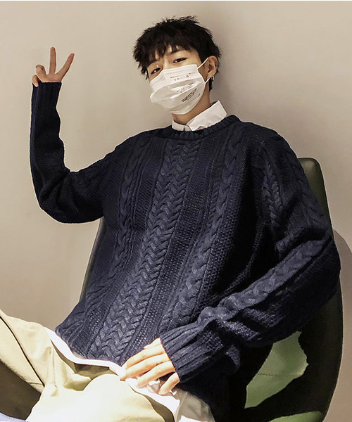 neos（ネオス）の「【neos -addictive design-】ざっくり クルーネック ケーブルニット（ニット/セーター・メンズ・ホワイト/ブラック/杢グレー/チャコール/ベージュ/カーキ/ネイビー/ワイン・S/M/L/XL）」の7枚目の写真