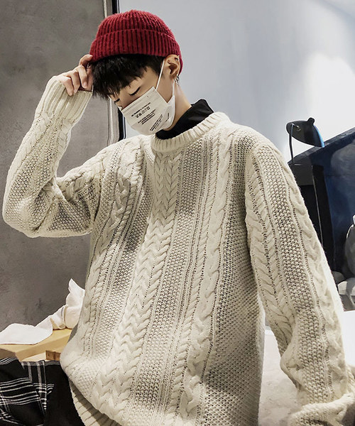neos（ネオス）の「【neos -addictive design-】ざっくり クルーネック ケーブルニット（ニット/セーター・メンズ・ホワイト/ブラック/杢グレー/チャコール/ベージュ/カーキ/ネイビー/ワイン・S/M/L/XL）」の2枚目の写真