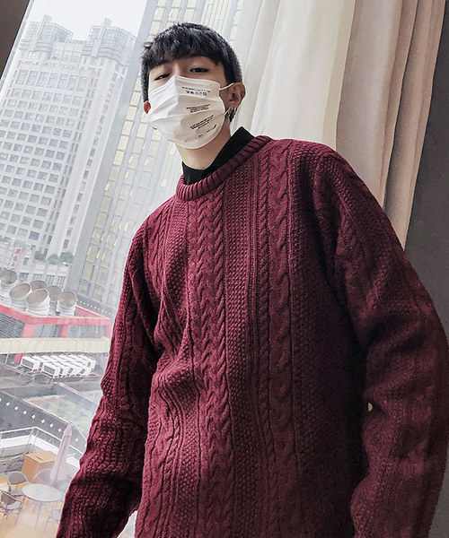 neos（ネオス）の「【neos -addictive design-】ざっくり クルーネック ケーブルニット（ニット/セーター・メンズ・ホワイト/ブラック/杢グレー/チャコール/ベージュ/カーキ/ネイビー/ワイン・S/M/L/XL）」の8枚目の写真