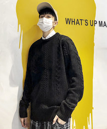 【neos -addictive design-】ざっくり クルーネック ケーブルニット