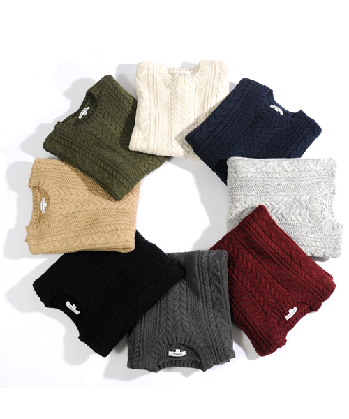 neos（ネオス）の「【neos -addictive design-】ざっくり クルーネック ケーブルニット（ニット/セーター・メンズ・ホワイト/ブラック/杢グレー/チャコール/ベージュ/カーキ/ネイビー/ワイン・S/M/L/XL）」の17枚目の写真