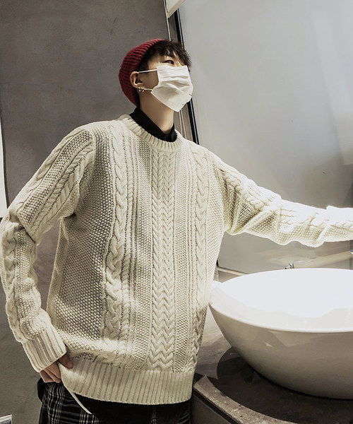 neos（ネオス）の「【neos -addictive design-】ざっくり クルーネック ケーブルニット（ニット/セーター・メンズ・ホワイト/ブラック/杢グレー/チャコール/ベージュ/カーキ/ネイビー/ワイン・S/M/L/XL）」の19枚目の写真