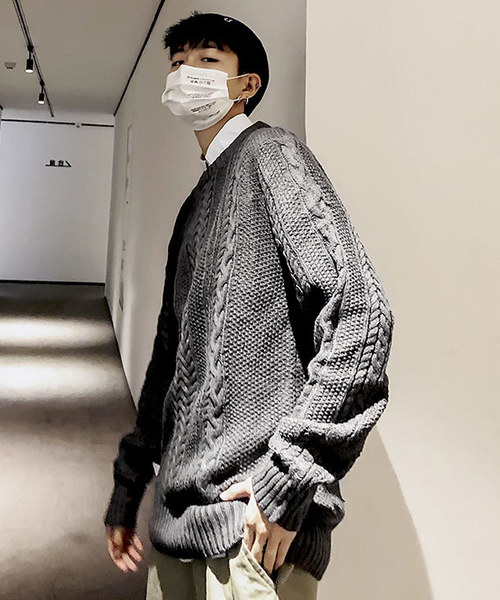 neos（ネオス）の「【neos -addictive design-】ざっくり クルーネック ケーブルニット（ニット/セーター・メンズ・ホワイト/ブラック/杢グレー/チャコール/ベージュ/カーキ/ネイビー/ワイン・S/M/L/XL）」の22枚目の写真