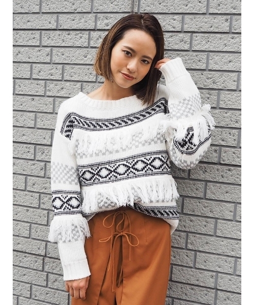 MURUA（ムルーア）の「ノルディック柄KNIT（ニット/セーター・レディース・ブラック/オフホワイト/グリーン・FREE）」の2枚目の写真