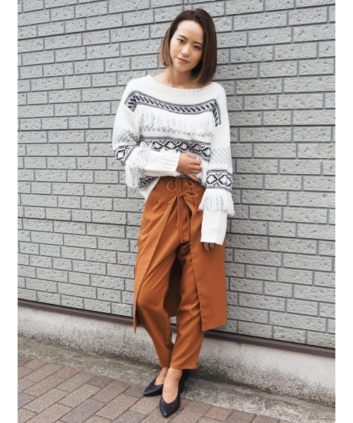 MURUA（ムルーア）の「ノルディック柄KNIT（ニット/セーター・レディース・ブラック/オフホワイト/グリーン・FREE）」の4枚目の写真