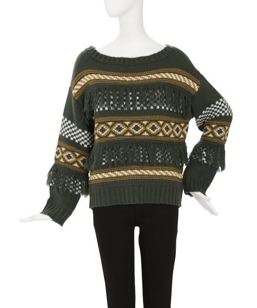 MURUA（ムルーア）の「ノルディック柄KNIT（ニット/セーター・レディース・ブラック/オフホワイト/グリーン・FREE）」の7枚目の写真