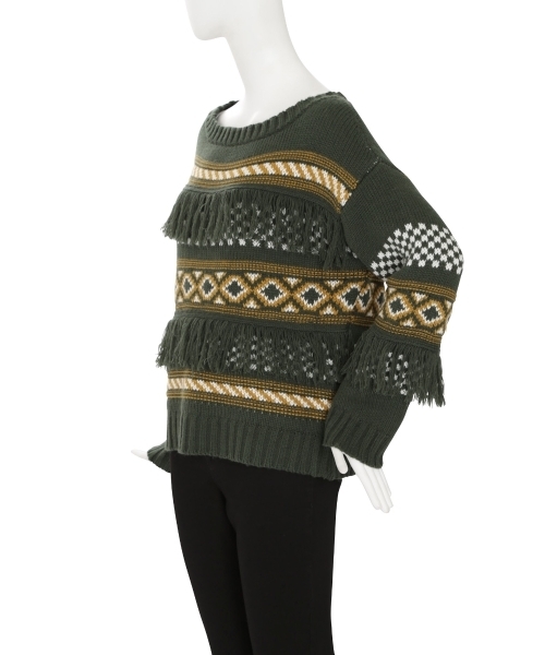 MURUA（ムルーア）の「ノルディック柄KNIT（ニット/セーター・レディース・ブラック/オフホワイト/グリーン・FREE）」の8枚目の写真