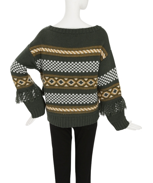 MURUA（ムルーア）の「ノルディック柄KNIT（ニット/セーター・レディース・ブラック/オフホワイト/グリーン・FREE）」の9枚目の写真